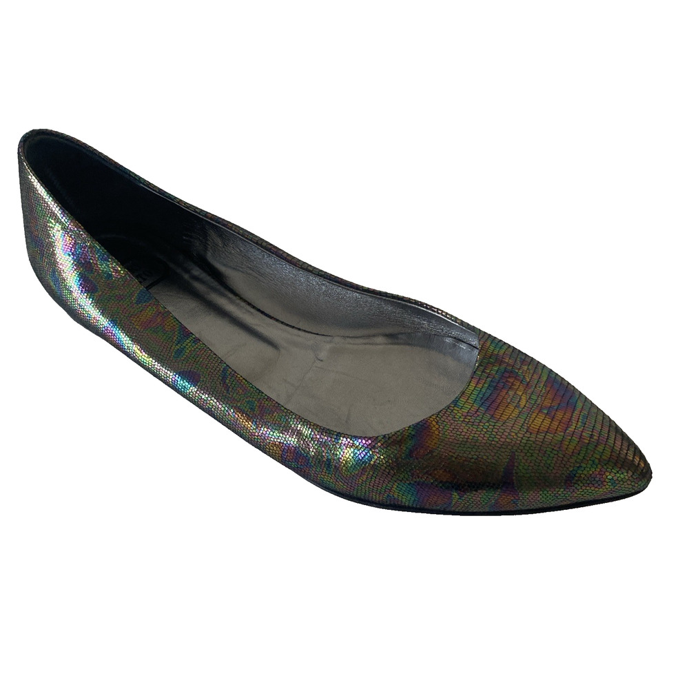 Mary Norton Ballet Flat Point Toe Leather Multi Color Snake Embossed 38.5
